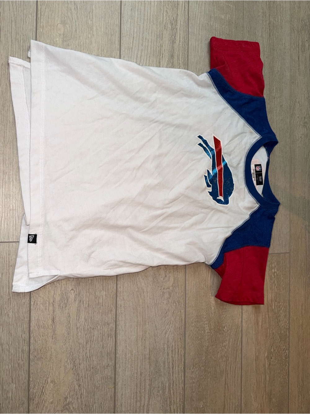NFL Buffalo Bills kid's 10/12 White Tee with Red Sleeves and Blue Trim - Kids
